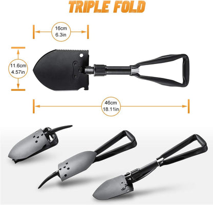 مجرفة تخييم قابلة للطي من اوكولكمب، مجرفة نجاة شديدة التحمل مصنوعة من خليط معدني من الستيل مقاس 18.1 انش مع حافة منشار خشبي، مجرفة تكتيكية للطرق الوعرة والبستنة وحقائب الظهر وحالات الطوارئ في السيارة