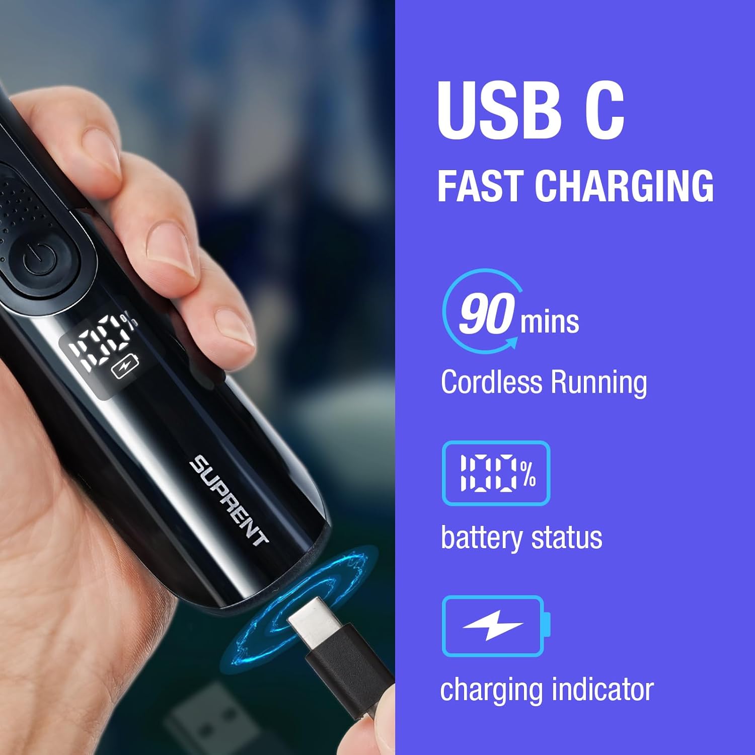 سوبرينت ماكينة تشذيب اللحية الدقيقة القابلة للتعديل للرجال مع بطارية ليثيوم ايون - شحن سريع - استخدام طويل الامد - 19 طول دقيق مدمج قابل للتعديل - شحن USB