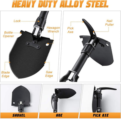 مجرفة تخييم قابلة للطي من اوكولكمب، مجرفة نجاة شديدة التحمل مصنوعة من خليط معدني من الستيل مقاس 18.1 انش مع حافة منشار خشبي، مجرفة تكتيكية للطرق الوعرة والبستنة وحقائب الظهر وحالات الطوارئ في السيارة